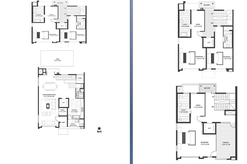 Floor plan of 4 BHK 6260 Sq. Ft. Row House in Godrej 17, Bangalore