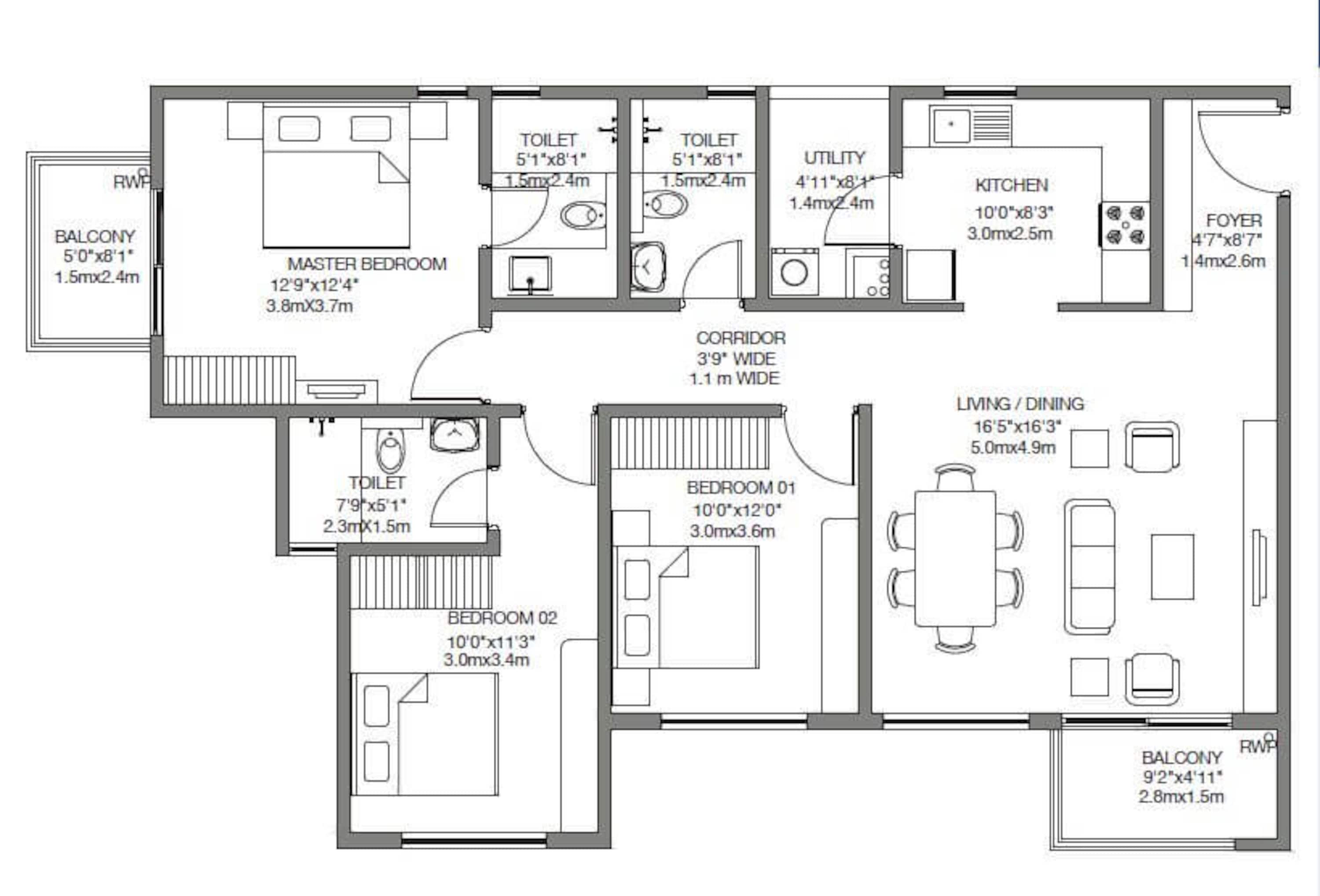 Rental 3 Bedroom 1600 Sq.Ft. Apartment in Godrej 24 Sarjapur, Sarjapur