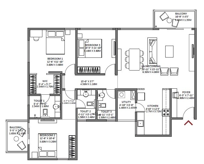 Floor plan of 4 BHK 1826 Sq. Ft. Penthouse in Godrej Air NXT, Bangalore