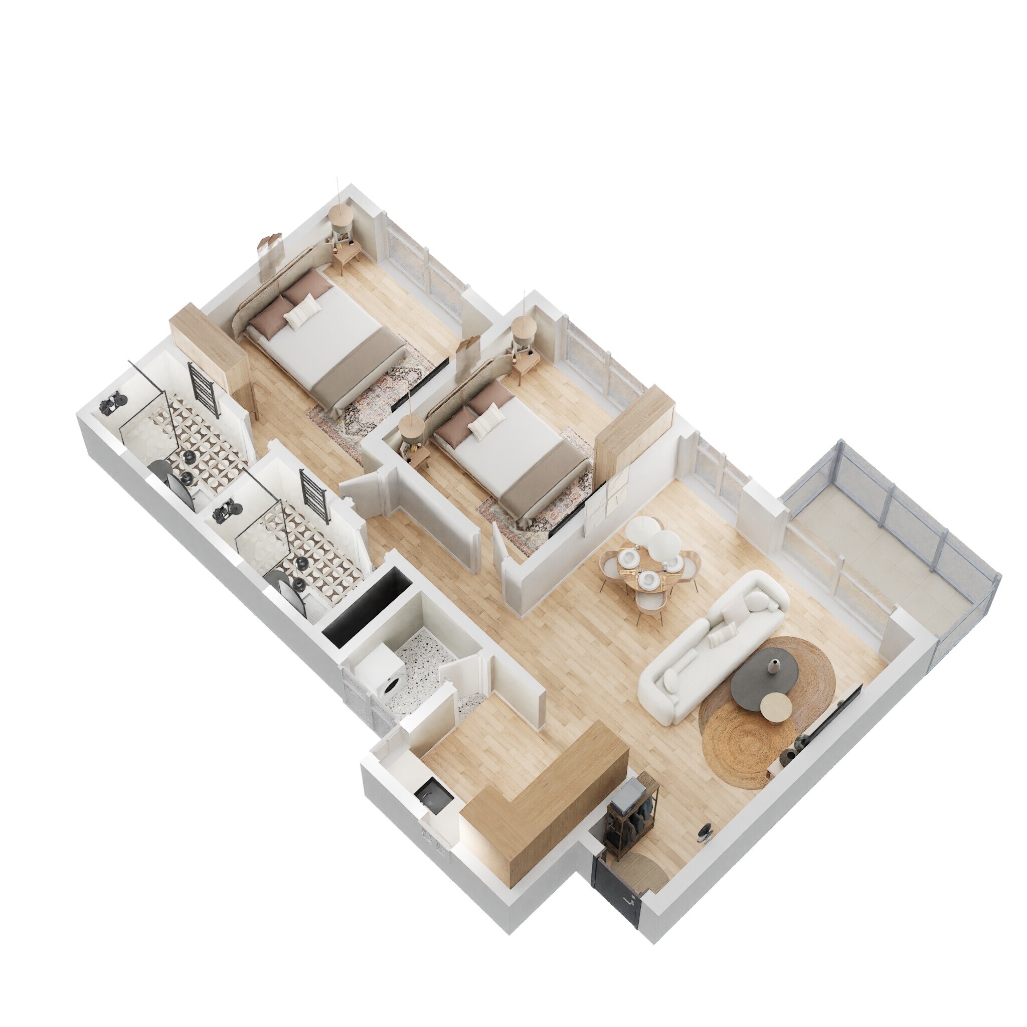 Floor plan of 2 BHK 1107 Sq. Ft. Apartment in Godrej Aqua, Bangalore