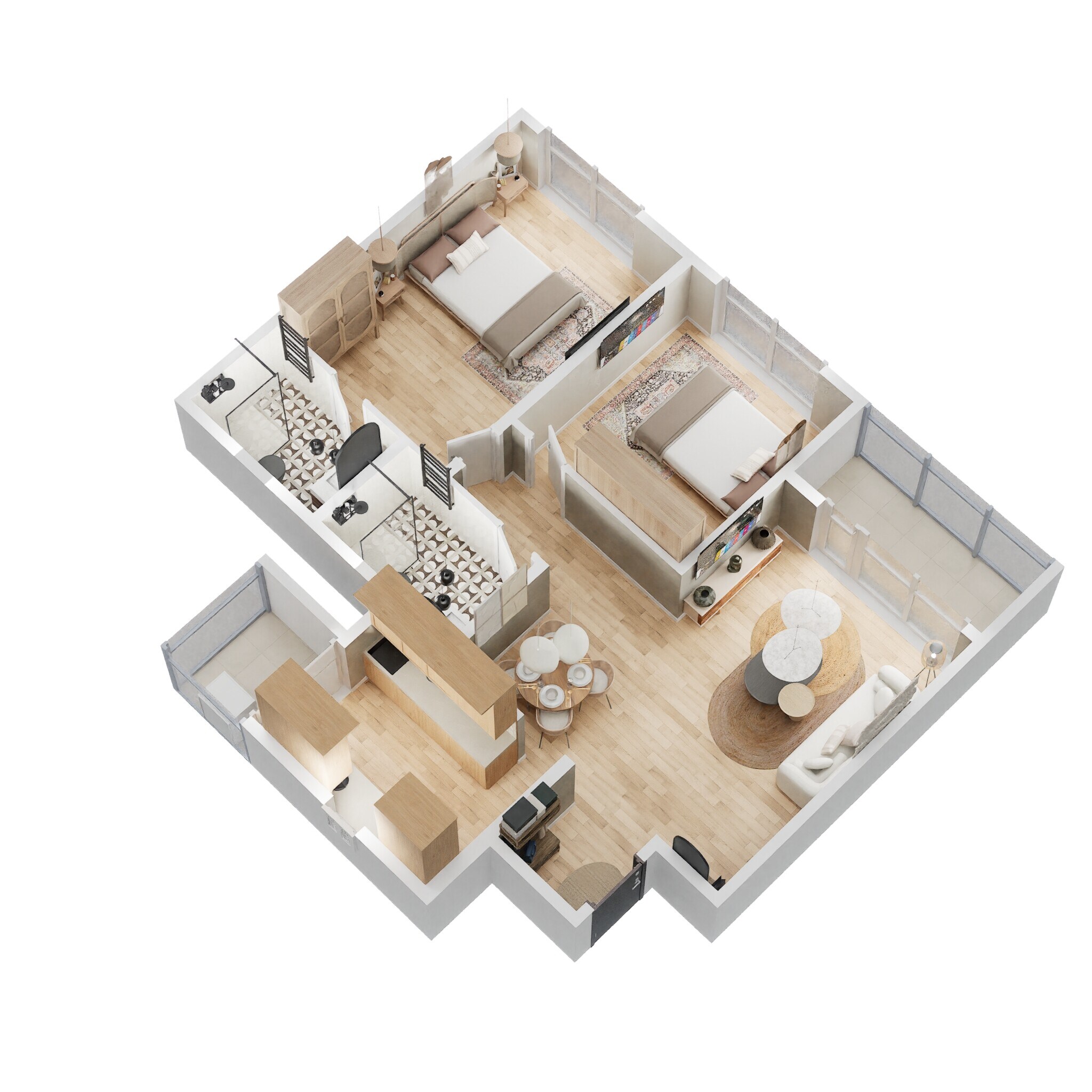 Floor plan of 2 BHK 1117 Sq. Ft. Apartment in Godrej Aqua, Bangalore