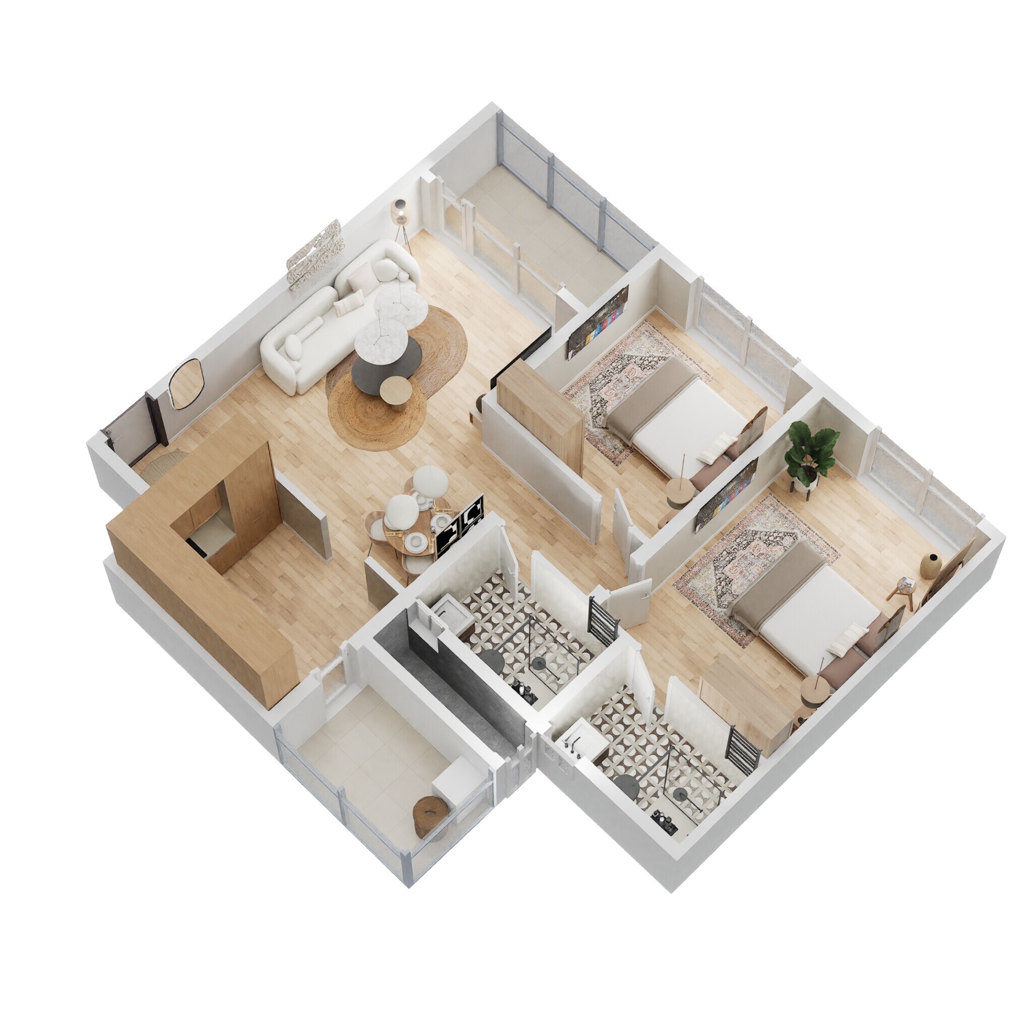 Floor plan of 2 BHK 1140 Sq. Ft. Apartment in Godrej Aqua, Bangalore