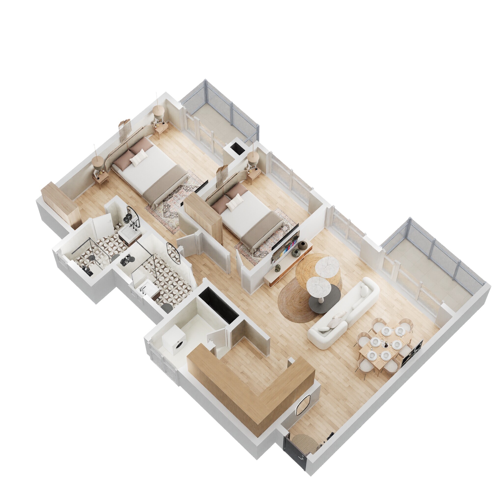 Floor plan of 2 BHK 1250 Sq. Ft. Apartment in Godrej Aqua, Bangalore