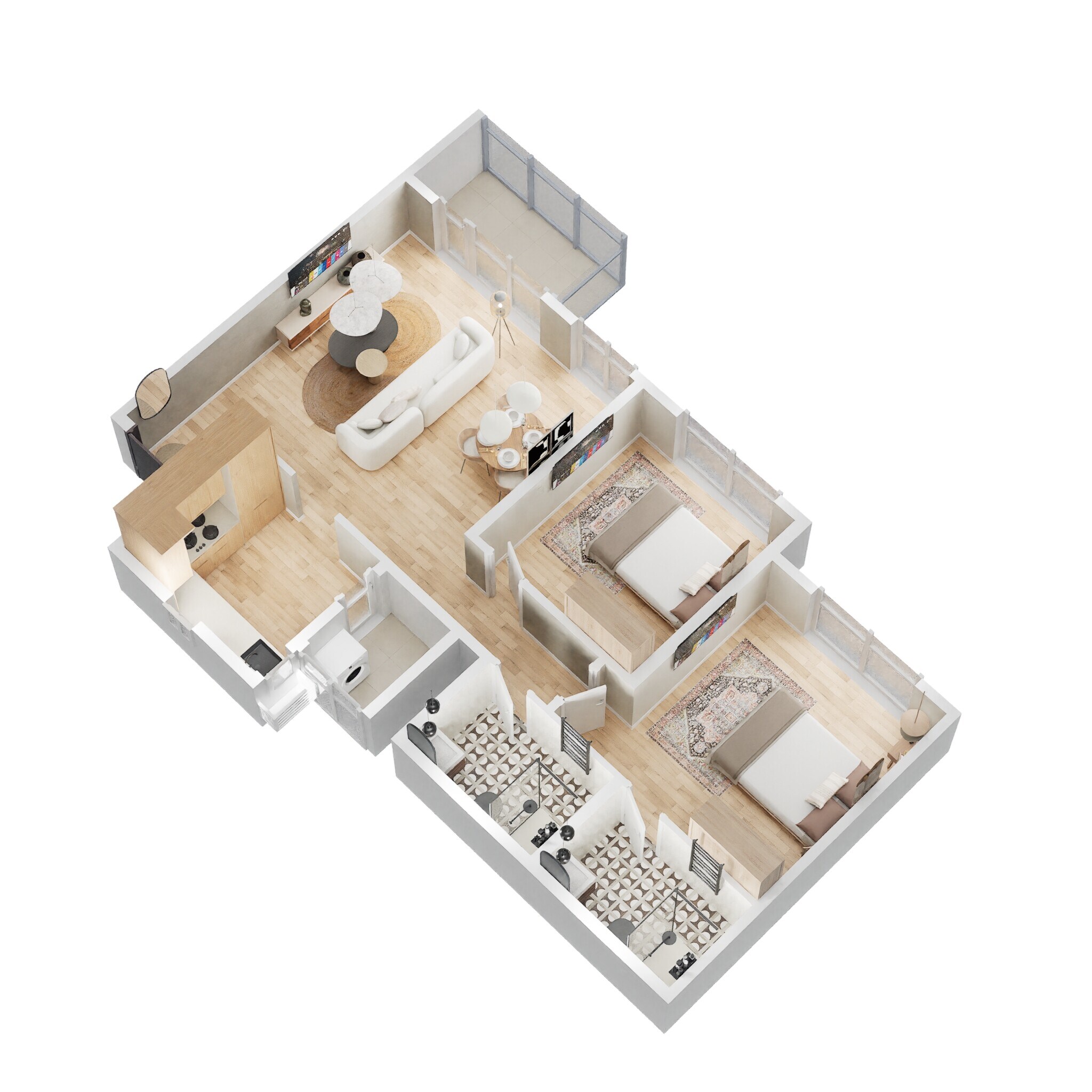 Floor plan of 2 BHK 1097 Sq. Ft. Apartment in Godrej Aqua, Bangalore