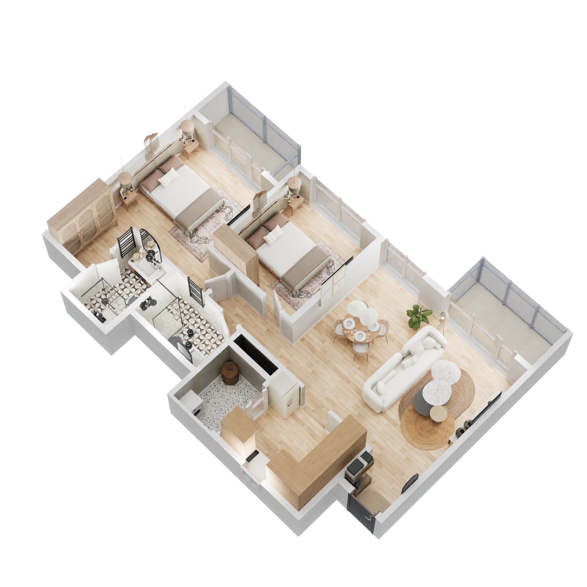 Floor plan of 2 BHK 1258 Sq. Ft. Apartment in Godrej Aqua, Bangalore