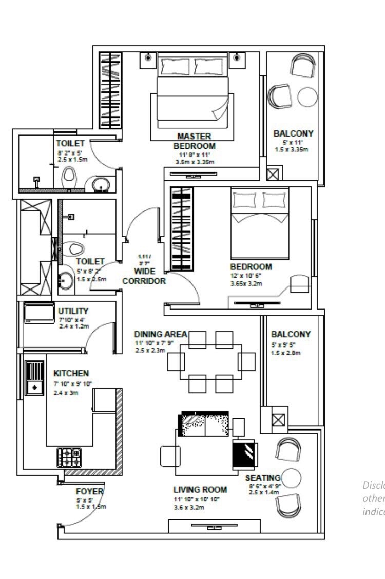 Floor plan of 2 BHK 1398 Sq. Ft. Apartment in Godrej Avenues, Bangalore