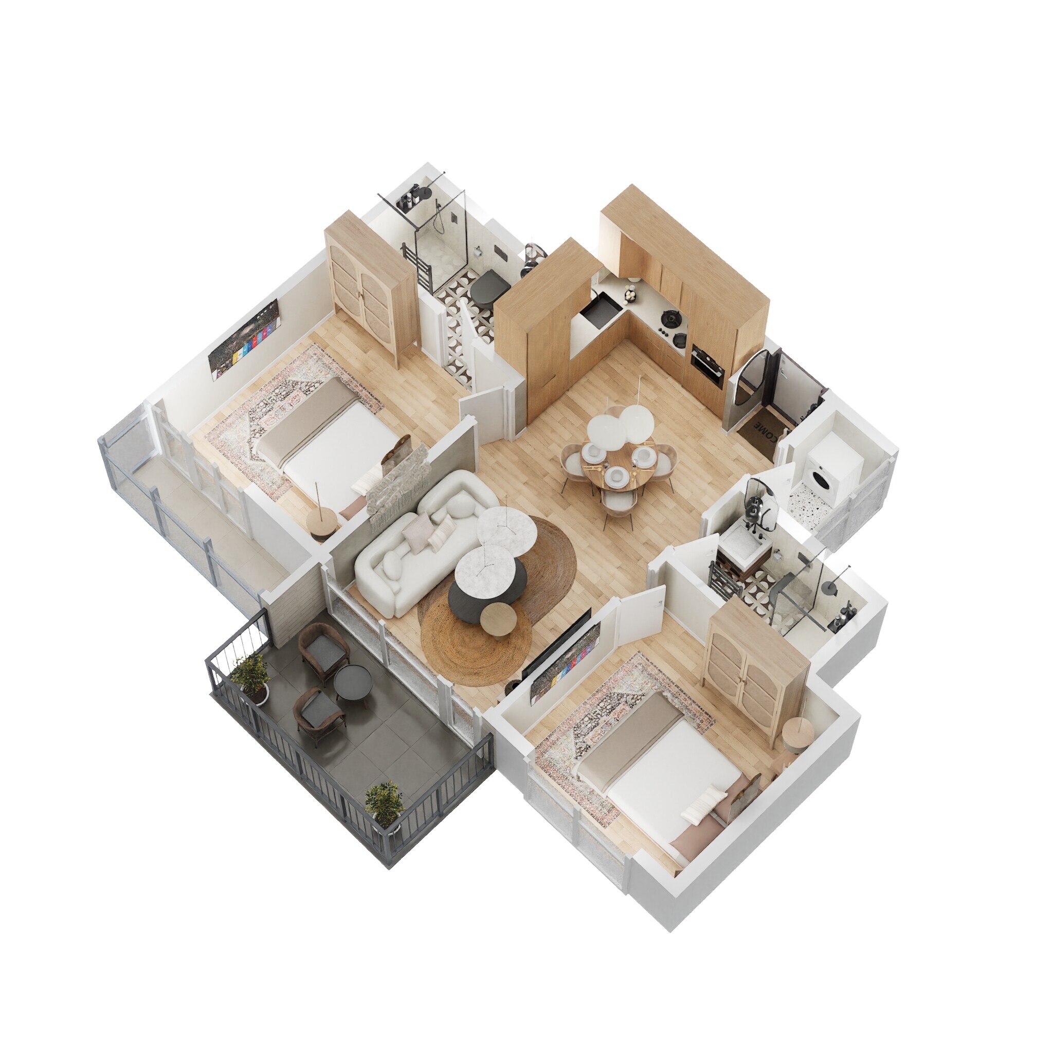 Floor plan of 2 BHK 984 Sq. Ft. Apartment in Godrej Royale Woods, Bangalore