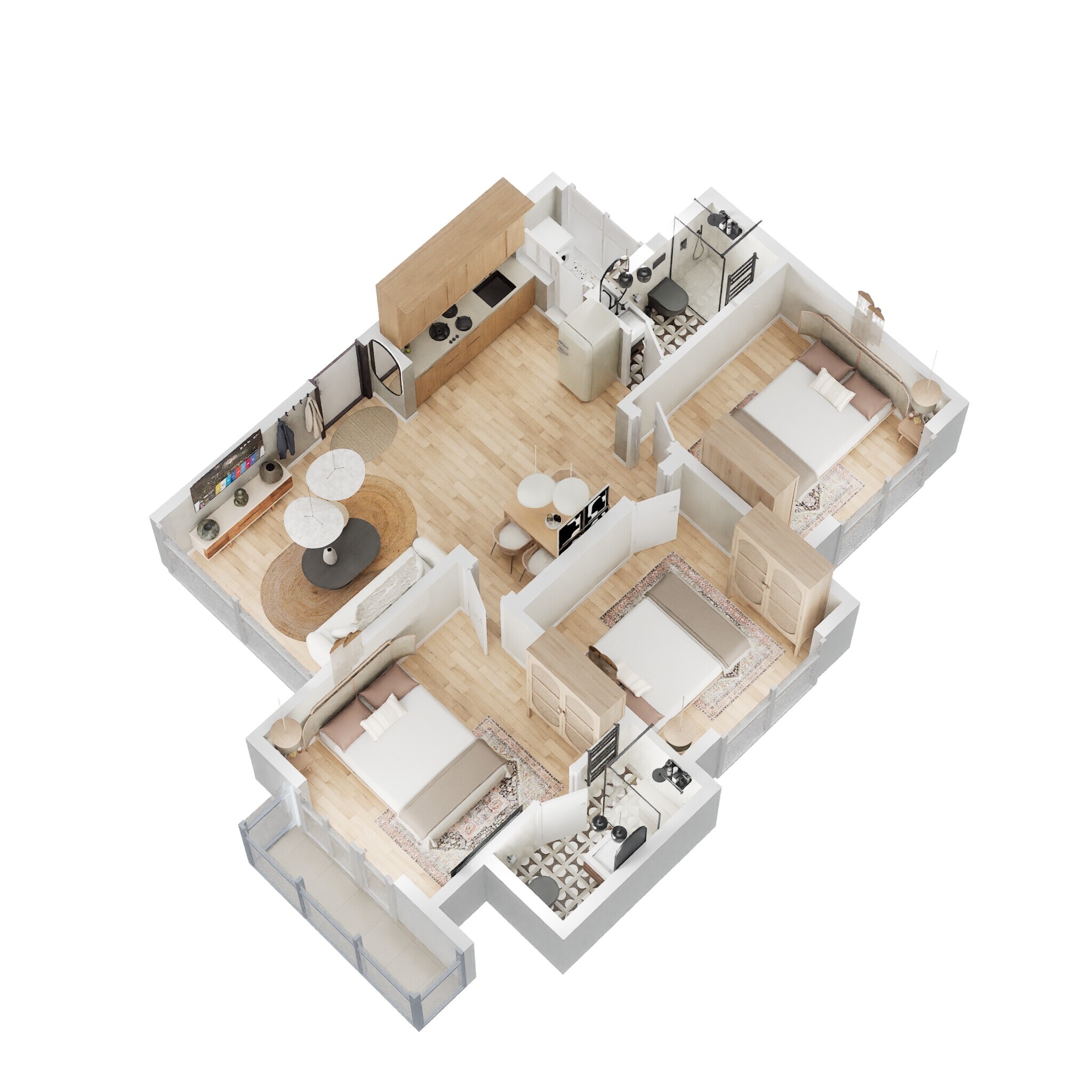 Floor plan of 3 BHK 1248 Sq. Ft. Apartment in Godrej Royale Woods, Bangalore