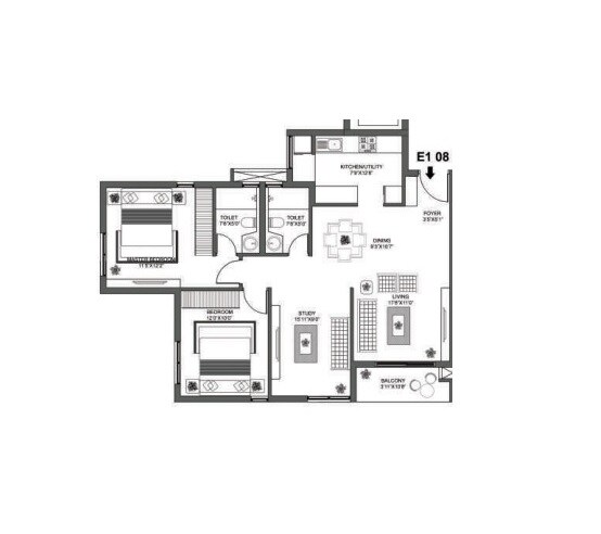 Floor plan of 2 BHK 964 Sq. Ft. Apartment in Godrej E-City, Bangalore