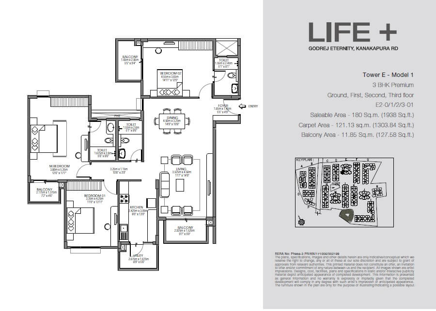 Floor plan of 3 BHK 1938 Sq. Ft. Apartment in Godrej Eternity Life Plus, Bangalore