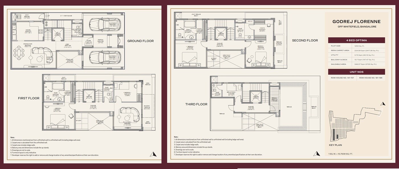 Floor plan of 4 BHK 3724 Sq. Ft. Row House in Godrej Florenne, Bangalore