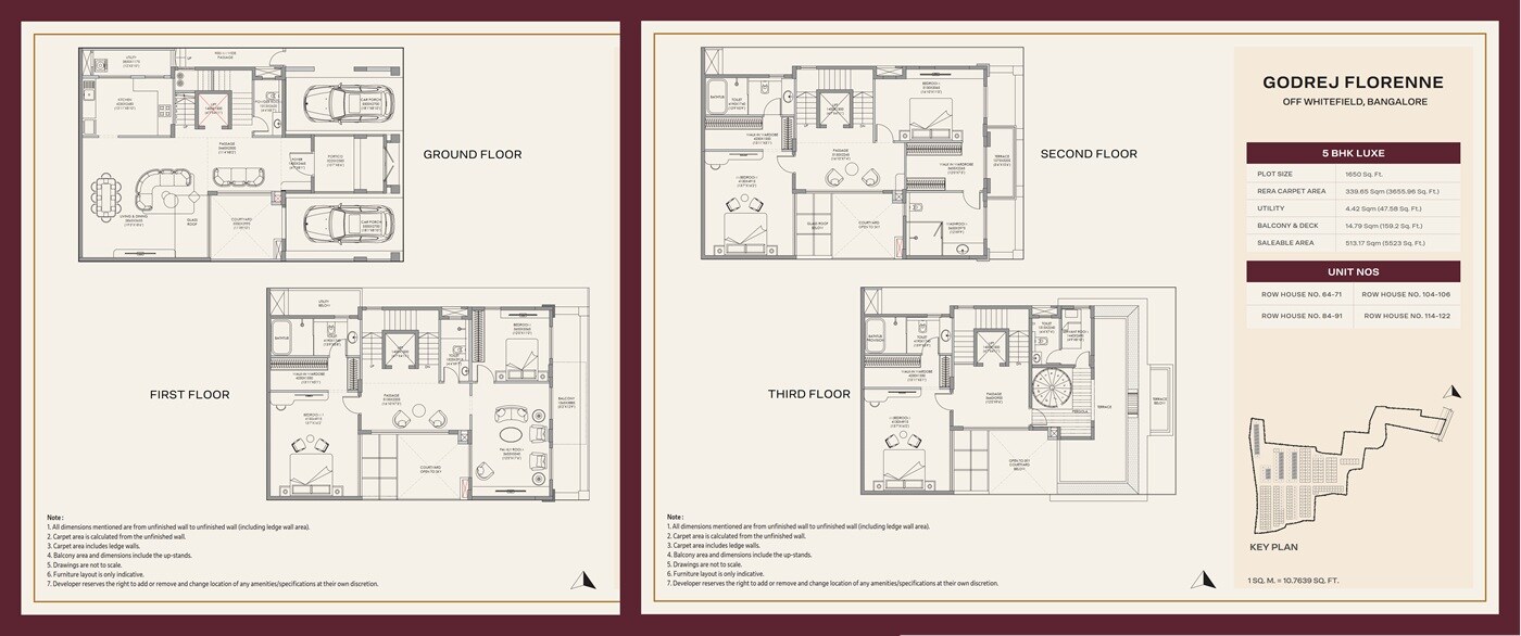 Floor plan of 5 BHK 5523 Sq. Ft. Row House in Godrej Florenne, Bangalore