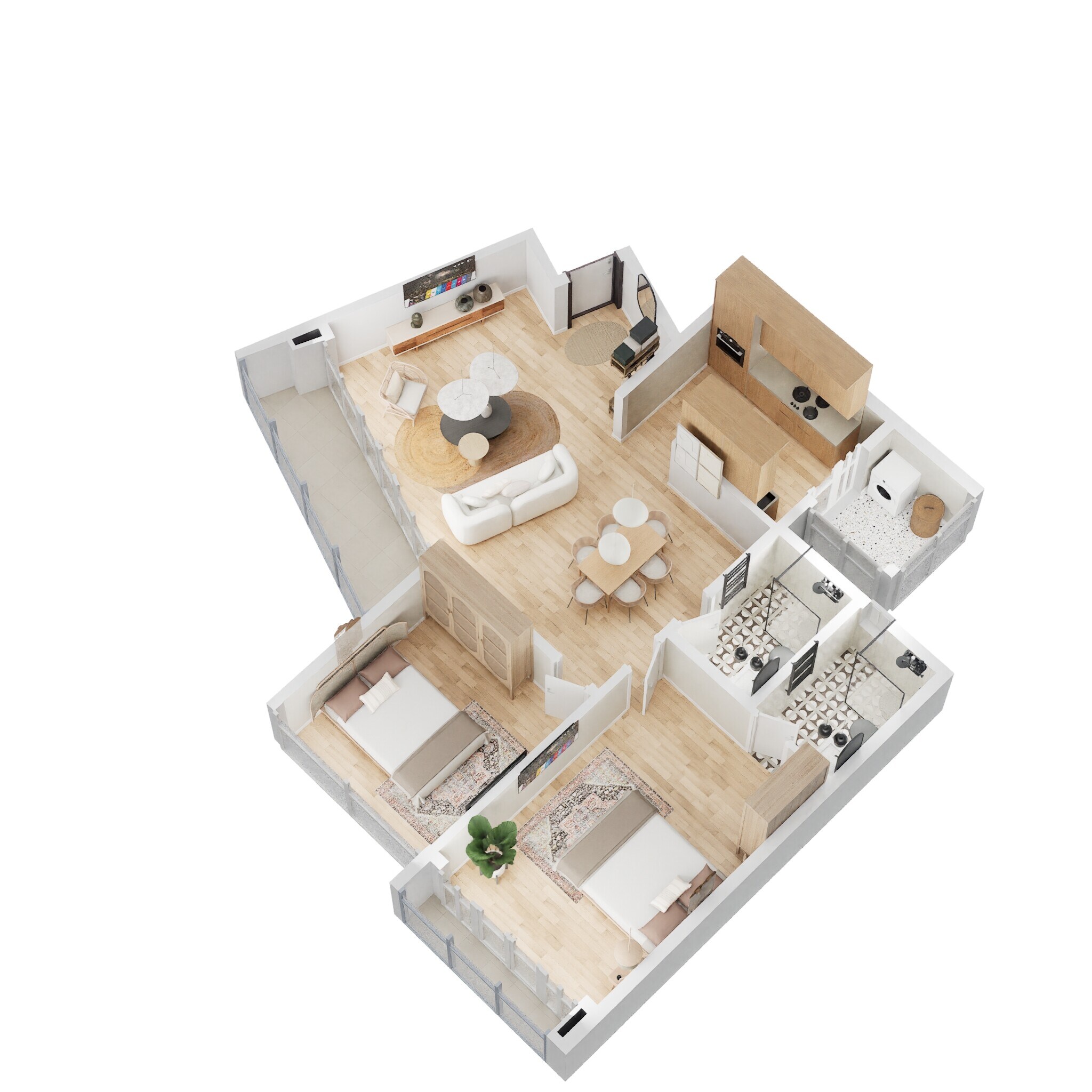 Floor plan of 2 BHK 1291 Sq. Ft. Apartment in Godrej Lake Gardens, Bangalore