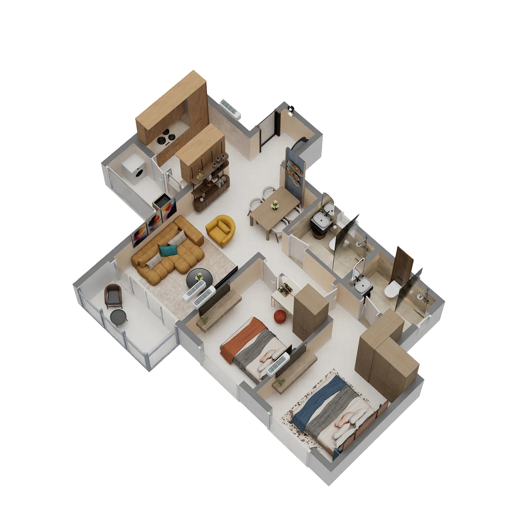 2 BHK 1200 Sq. Ft. Apartment