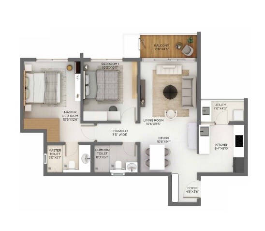 2 BHK 1200 Sq. Ft. Apartment