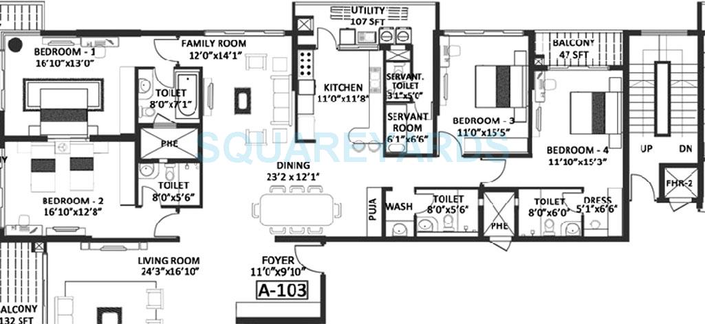 Floor plan of 4 BHK 3900 Sq. Ft. Apartment in Godrej Platinum Bangalore, Bangalore