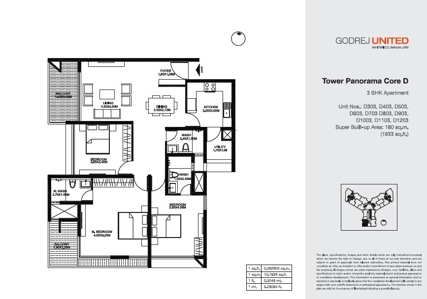 Floor plan of 2 BHK 1933 Sq. Ft. Apartment in Godrej United, Bangalore