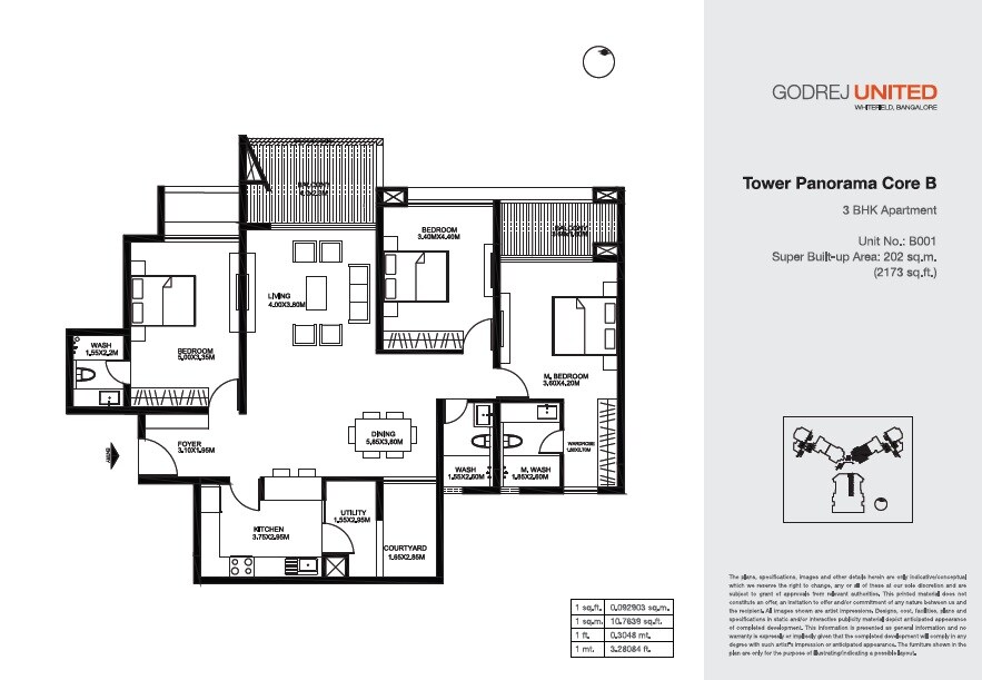Floor plan of 2 BHK 2173 Sq. Ft. Apartment in Godrej United, Bangalore