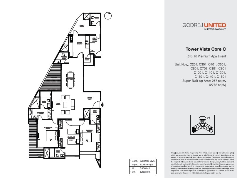 Floor plan of 3 BHK 2762 Sq. Ft. Apartment in Godrej United, Bangalore