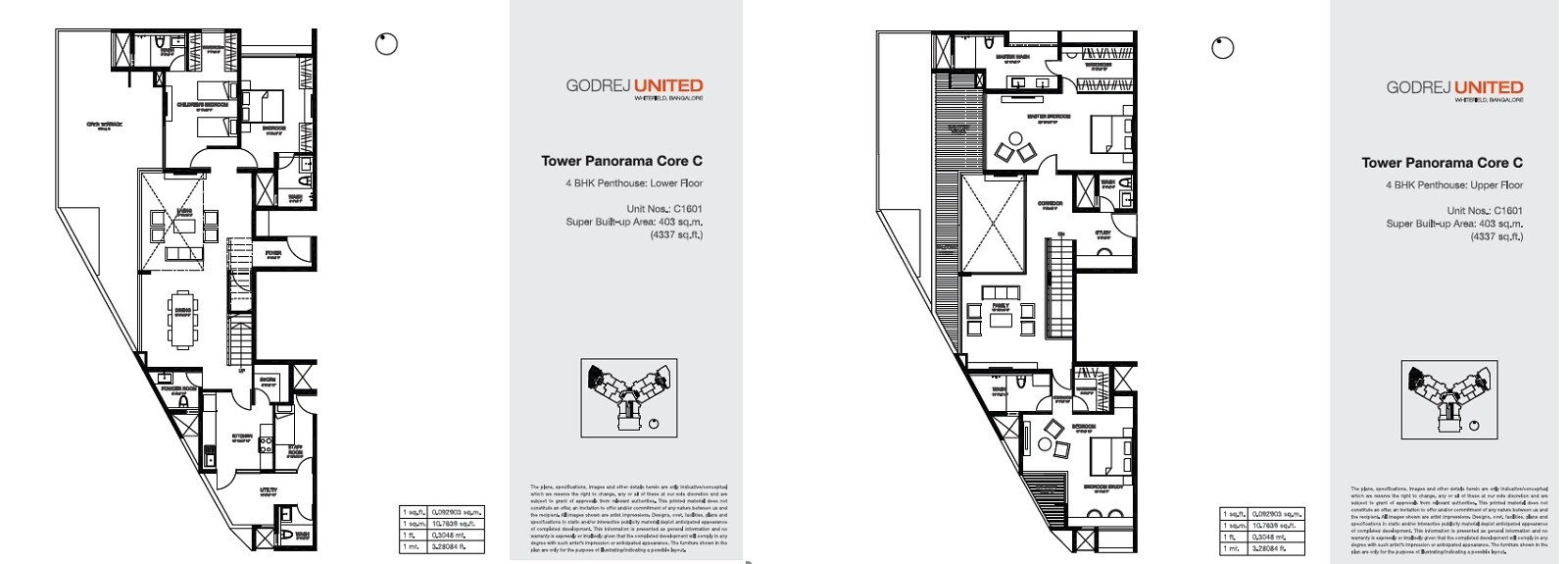 Floor plan of 3 BHK 4337 Sq. Ft. Apartment in Godrej United, Bangalore