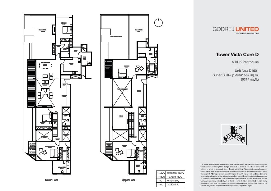 Floor plan of 5 BHK 6314 Sq. Ft. Apartment in Godrej United, Bangalore