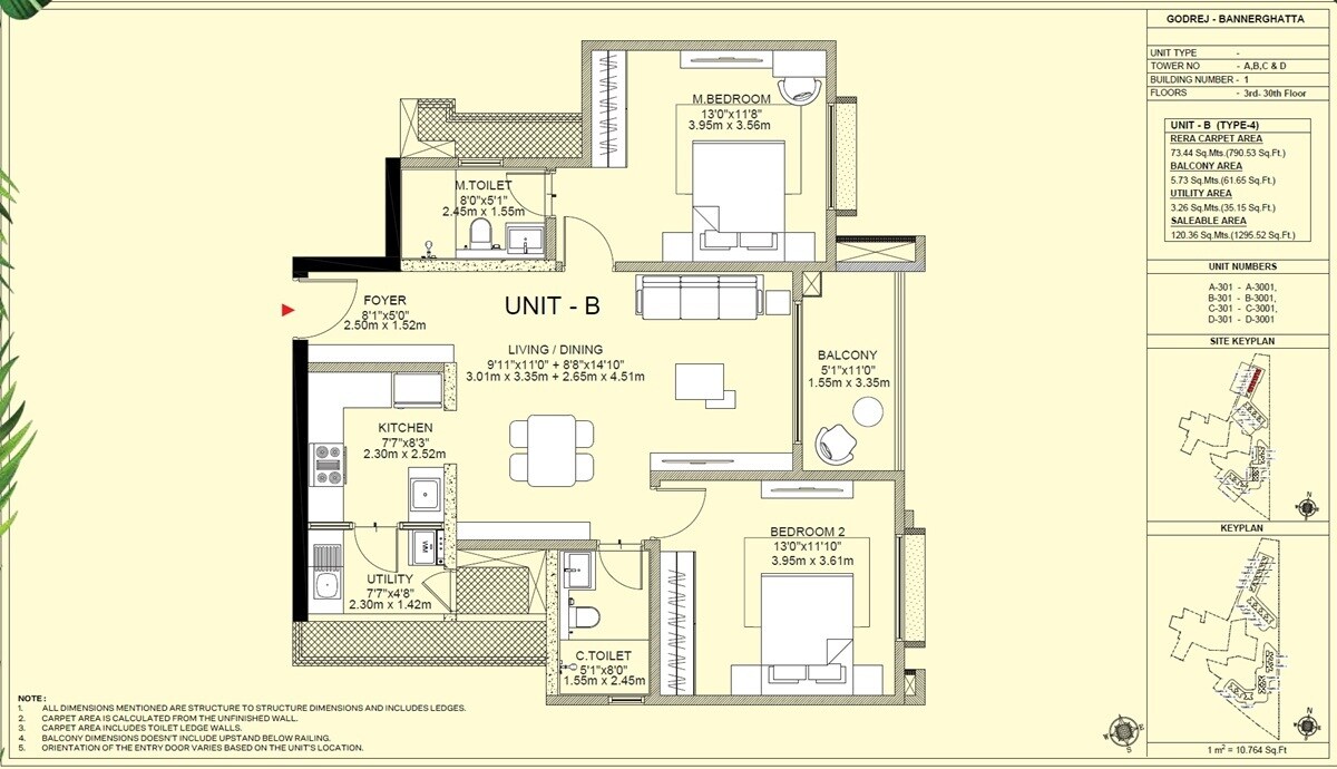 Floor plan of 2 BHK 1295 Sq. Ft. Apartment in Godrej Vanantara, Bangalore