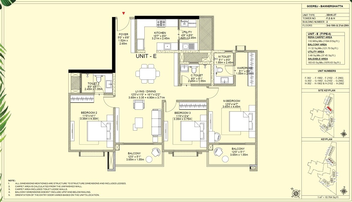Floor plan of 3 BHK 1977 Sq. Ft. Apartment in Godrej Vanantara, Bangalore