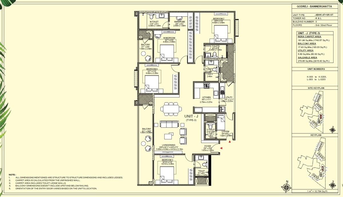 Floor plan of 4 BHK 2915 Sq. Ft. Apartment in Godrej Vanantara, Bangalore