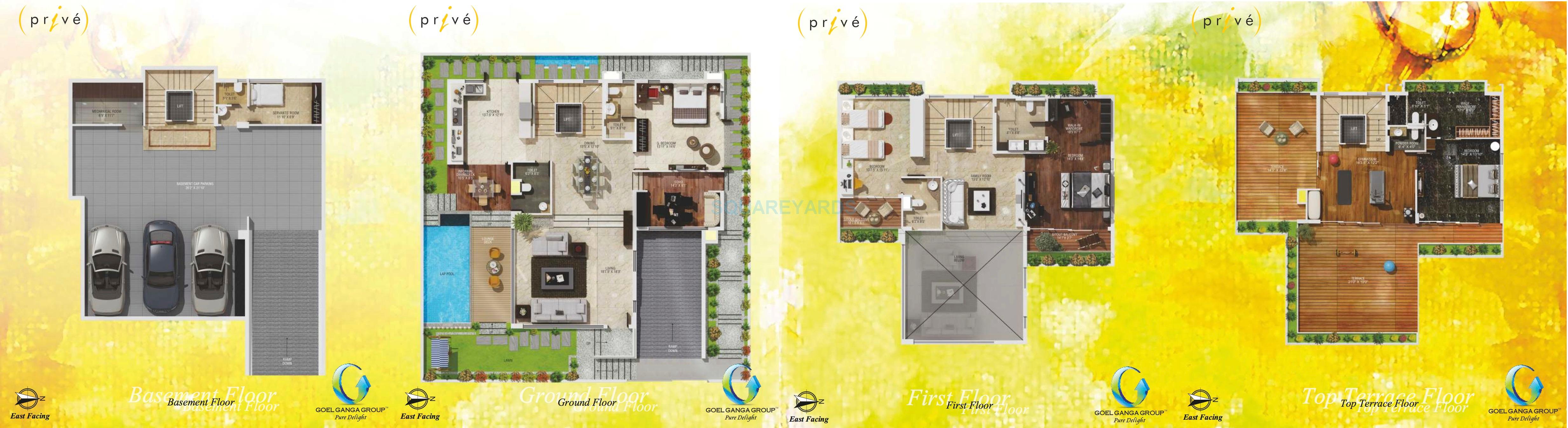 Floor plan of 4 BHK 5600 Sq. Ft. Villa in Goel Ganga Group Prive, Bangalore