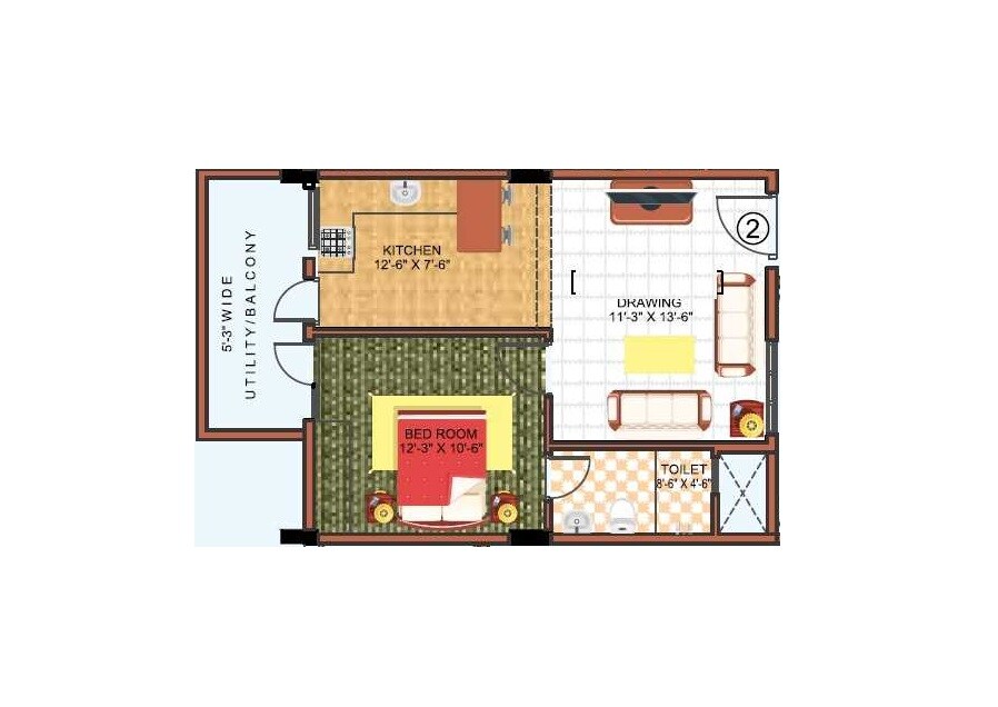 Floor plan of 1 BHK 675 Sq. Ft. Apartment in Gokul Indwin Blue Berry Homes, Bangalore