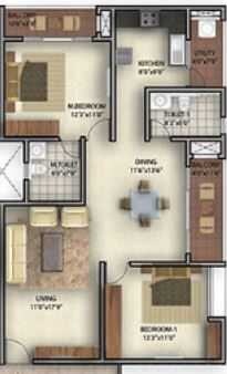 Floor plan of 2 BHK 1210 Sq. Ft. Apartment in Golden Bhuvana Greens, Bangalore