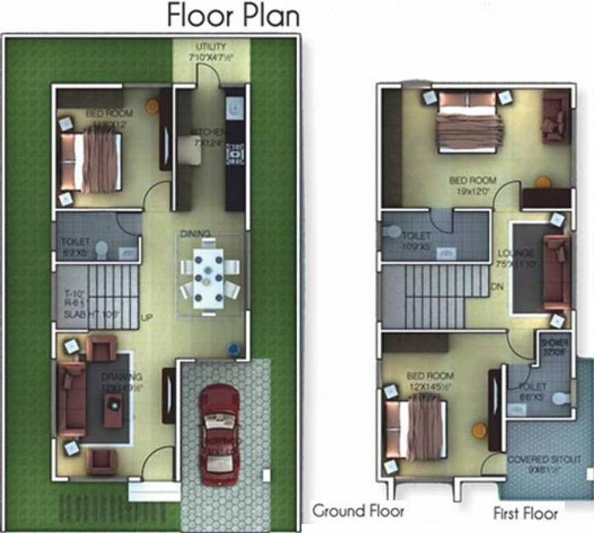 Floor plan of 3 BHK 1688 Sq. Ft. Villa in Golden Gate Home III, Bangalore