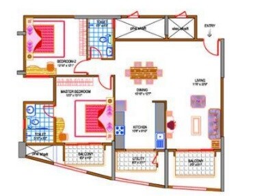 Floor plan of 2 BHK 1420 Sq. Ft. Apartment in Golden Grand, Bangalore