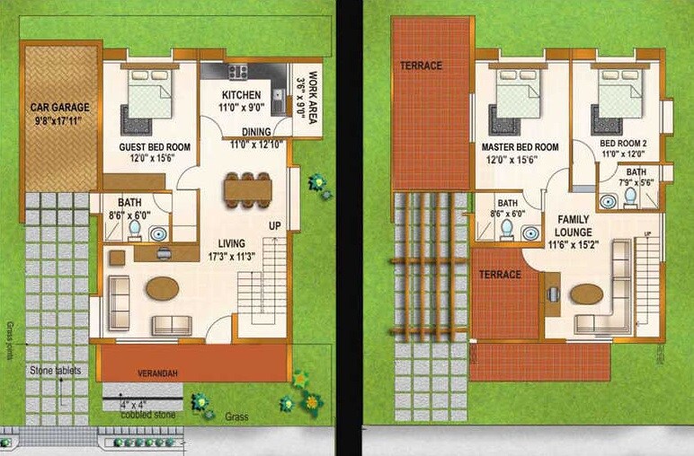 Floor plan of 3 BHK 2050 Sq. Ft. Villa in Golden House, Bangalore