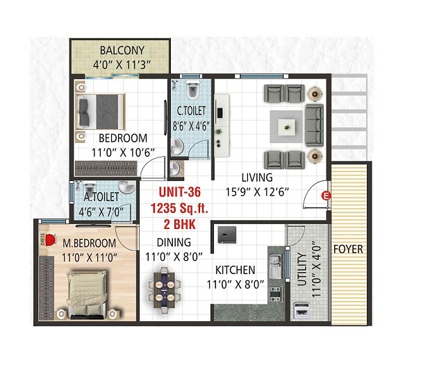 2 BHK 1235 Sq. Ft. Apartment