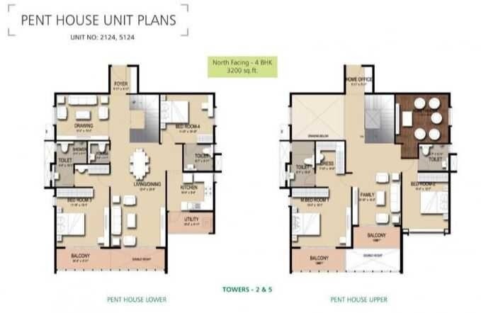 Floor plan of 4 BHK 3200 Sq. Ft. Penthouse in Golden Panorama, Bangalore