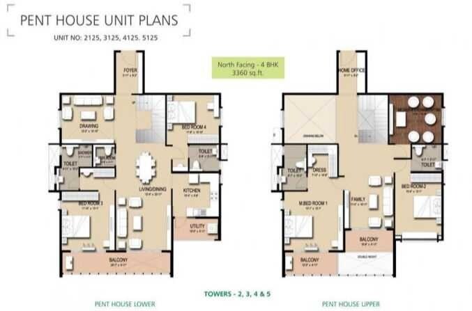 Floor plan of 4 BHK 3360 Sq. Ft. Penthouse in Golden Panorama, Bangalore