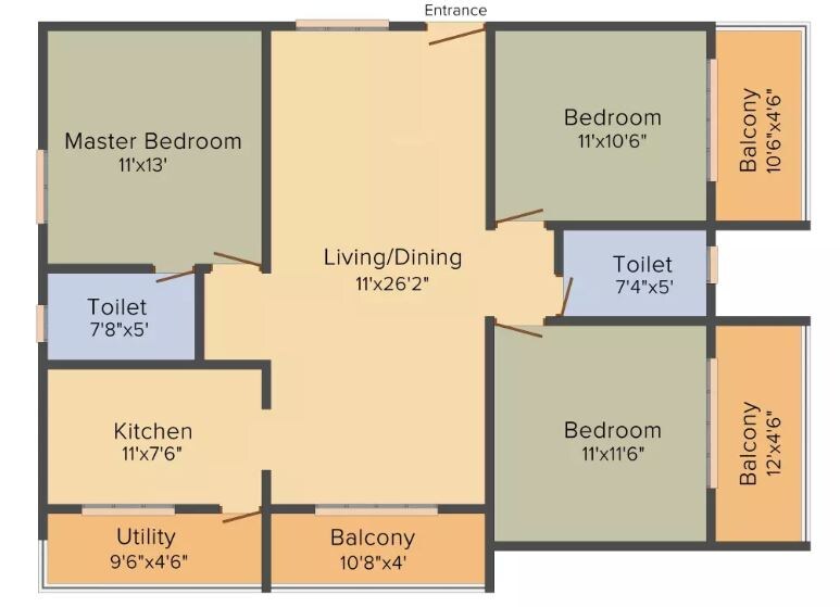Floor plan of 3 BHK 1435 Sq. Ft. Apartment in Gomati Iris, Bangalore