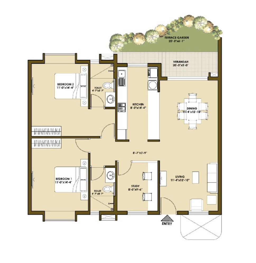Floor plan of 2 BHK 1700 Sq. Ft. Apartment in Good Earth Cadence, Bangalore