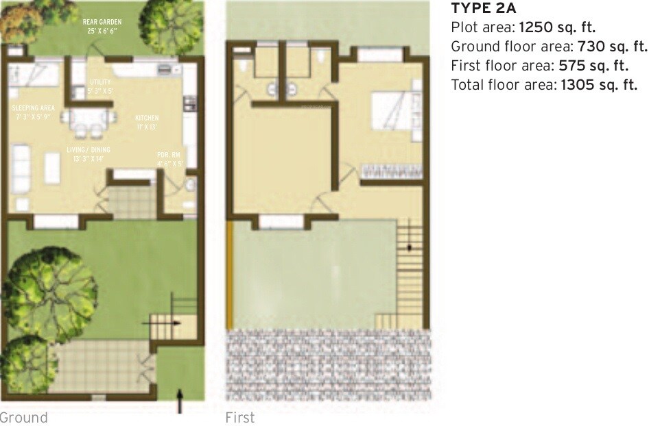 Floor plan of 2 BHK 1305 Sq. Ft. Villa in Good Earth Footprints, Bangalore