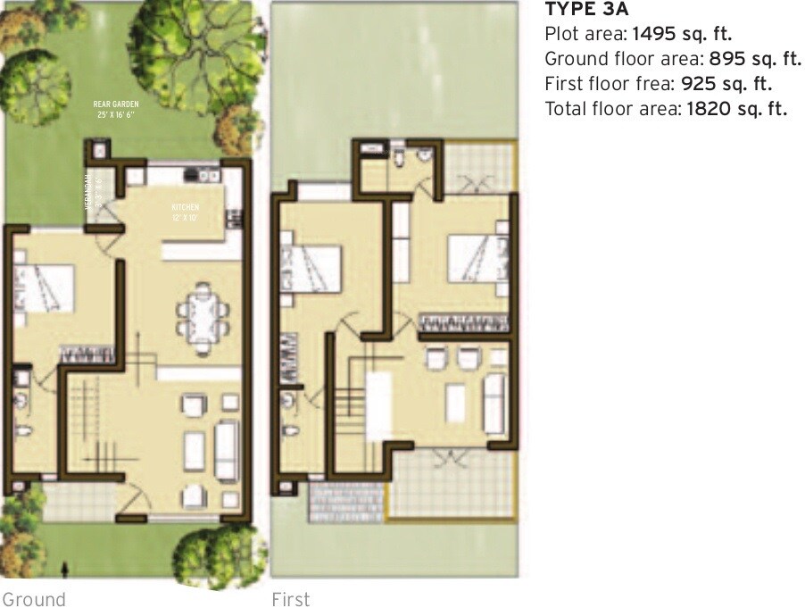 Floor plan of 3 BHK 1820 Sq. Ft. Villa in Good Earth Footprints, Bangalore