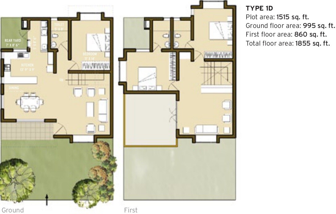 Floor plan of 3 BHK 1855 Sq. Ft. Villa in Good Earth Footprints, Bangalore