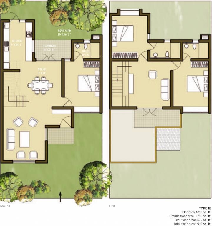 Floor plan of 3 BHK 1910 Sq. Ft. Villa in Good Earth Footprints, Bangalore