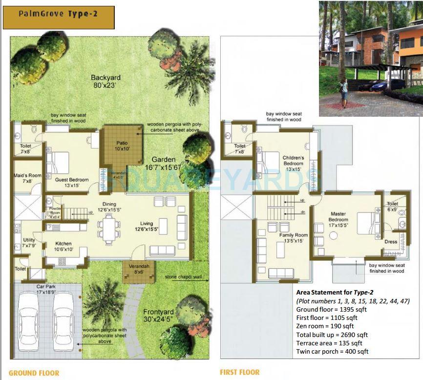 Floor plan of 3 BHK Villa - 2690 sq. ft. in Good Earth Palmgrove, Bangalore