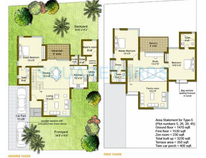 Floor plan of 3 BHK Villa - 3230 sq. ft. in Good Earth Palmgrove, Bangalore