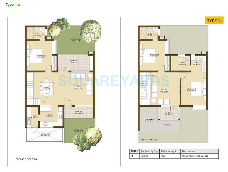 Floor plan of 3 BHK Villa - 1920 sq. ft. in Good Earth Mosaic, Bangalore