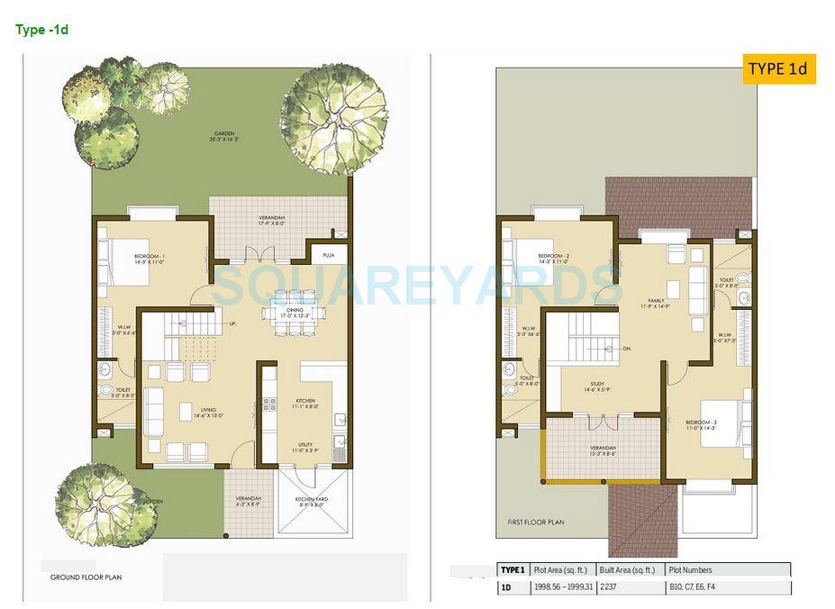 Floor plan of 3 BHK Villa - 2237 sq. ft. in Good Earth Mosaic, Bangalore
