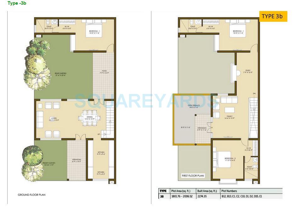 Floor plan of 3 BHK Villa - 2274 sq. ft. in Good Earth Mosaic, Bangalore