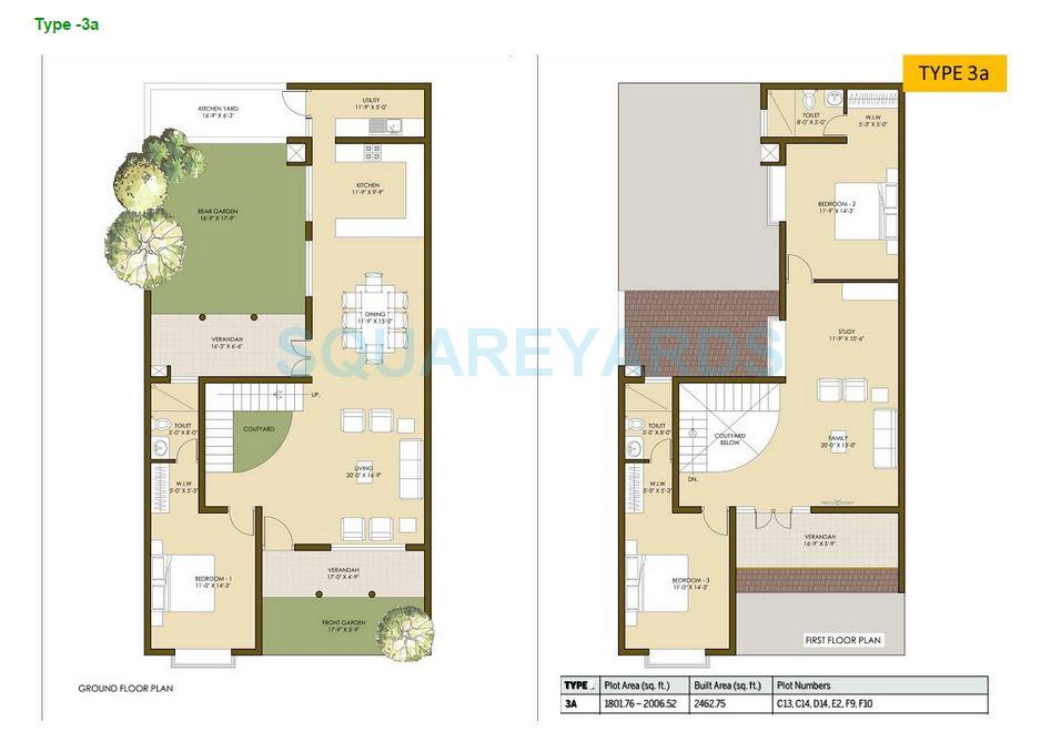 Floor plan of 3 BHK Villa - 2462 sq. ft. in Good Earth Mosaic, Bangalore