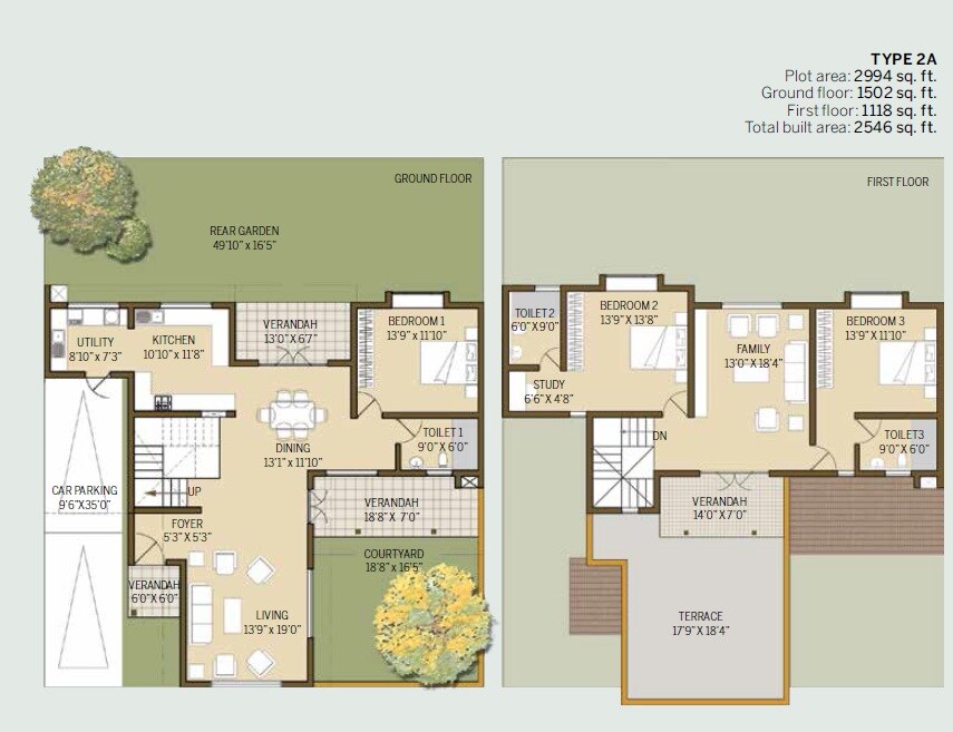 Floor plan of 3 BHK 2546 Sq. Ft. Villa in GoodEarth Malhar Patterns, Bangalore